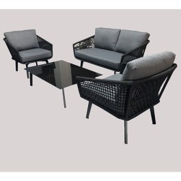 OUTDOOR SET 2 SEATER SOFA 2 ARMCHAIRS AND COFFEE TABLE IN BLACK MATT ALUMINIUM WITH GRAY FABRIC AND ROPE DW-SF1916  ΣΕΤ ΕΞΩΤΕΡΙΚΟΥ ΧΩΡΟΥ ΜΕ 2ΘΕΣΙΟ ΚΑΝΑΠΕ 2 ΠΟΛΥΘΡΟΝΕΣ ΚΑΙ ΤΡΑΠΕΖΙ ΣΑΛΟΝΙΟΥ ΣΕ ΜΑΥΡΟ ΜΑΤ ΑΛΟΥΜΙΝΙΟ ΜΕ ΓΚΡΙ ΥΦΑΣΜΑ ΚΑΙ ΣΧΟΙΝΙ DW-SF1916